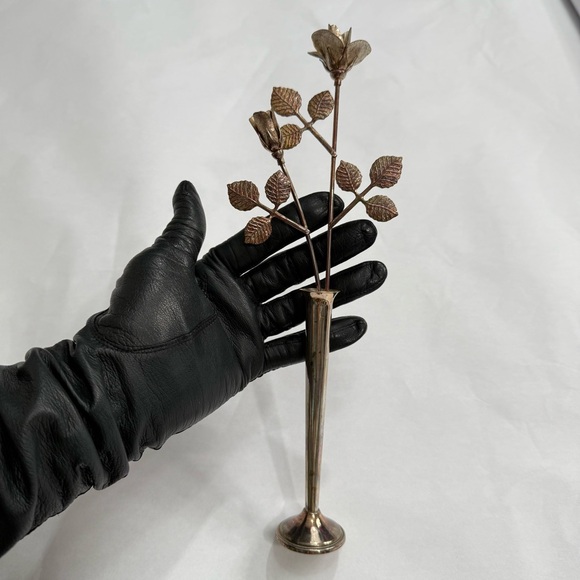 Vintage Ted Arnold Ltd Metal Rose Flower Bud Vase Art Decor Rose Gold 10.5” - Picture 1 of 15